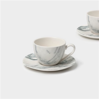 Набор чайный Magistro Real Marble, 4 предмета: 2 чашки 120 мл, 2 блюдца d=12.5 см, фарфор