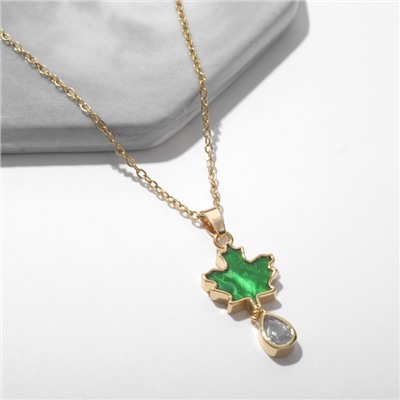 Кулон «Лист» с каплей, 40 см, зелёно-белый в золоте