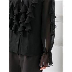 Блузка чёрная из шифона с эффектом креш