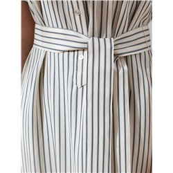 Платье в полоску А-силуэта с поясом из легкого хлопкового поплина