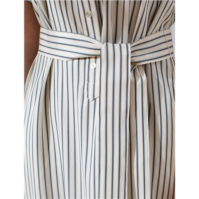 Платье в полоску А-силуэта с поясом из легкого хлопкового поплина