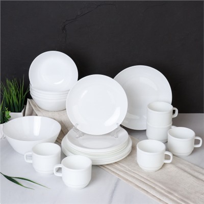 Столовый набор 25 предметов Дэй белый с кружками Офис  19 FLYGP8575672 (WHITE)