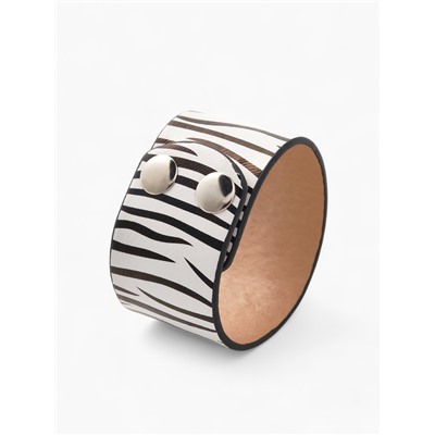 Браслет манжета «Сафари. Зебра», кожа, широкий, чёрно-белый, 23.5 см
