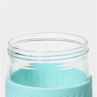 Стакан Magistro «Трэвел», 570 мл, 8.9×8.3×18 см, с трубочкой и крышкой, стекло, прозрачный, голубой