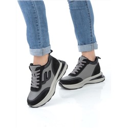 05-804-1B BLACK GRAY Кроссовки женские демисезонные (натуральная кожа , натуральная замша, натуральная байка)