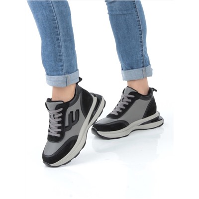 05-804-1B BLACK GRAY Кроссовки женские демисезонные (натуральная кожа , натуральная замша, натуральная байка)