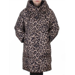 8892 BROWN/LEOPARD Куртка зимняя женская оверсайз с вшитой жилеткой (200 гр. холлофайбер)