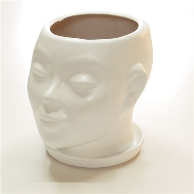 Кашпо керамика Голова девы (с поддоном) white 15*15 см