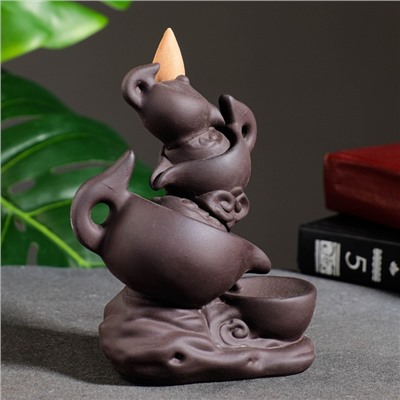 Подставка для благовоний TAKE IT EASY «Чайники», набор благовоний конусы, стелющийся дым, 14×11 см