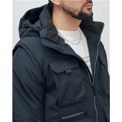 Куртка - жилетка трансформер 2 в 1 мужская зимняя темно-синего цвета 2409TS