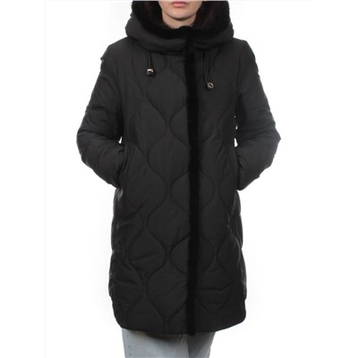 310 BLACK/BLACK Пальто зимнее стеганое женское (200 гр. холлофайбер, натуральная норка)