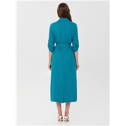 Платье А-образного силуэта сине-зелёного цвета с поясом