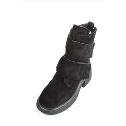 04-M3-HSM711 BLACK Ботинки зимние женские (натуральная замша, натуральный мех)