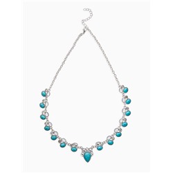 Колье под натуральный камень «Бирюза» с лунным камнем, цвет бело-голубой в серебре, 50 см