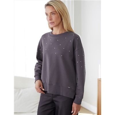 Свитшот из эластичного футера с принтом стразами