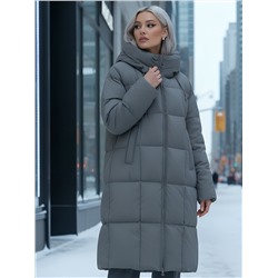 Пальто зимнее утепленное с капюшоном женское темно-серого цвета 7741TC