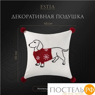Estia КАНЭ бел./красн. Декоративная подушка 45х45, 1 пр., 97% полиэстер, 3% лён
