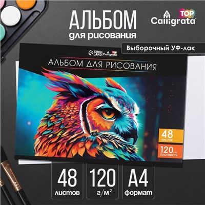 Альбом для рисования Calligrata А4, 48 листов на склейке, обложка мелованный картон, выборочный УФ-лак, блок офсет 120 г/м²