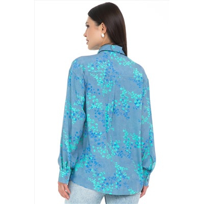 Рубашка серо-голубая с принтом