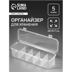 Органайзер для хранения мелочей, 5 секций, 28×9×7 см, прозрачный