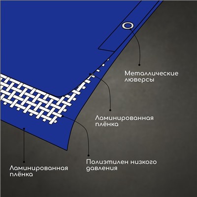 Тент защитный, 6×4 м, плотность 180 г/м², УФ, люверсы шаг 1 м, синий