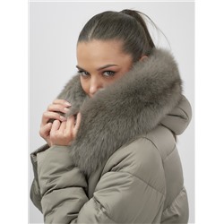 Пальто зимнее утепленное с мехом и капюшоном тренд коричневого цвета 7630K