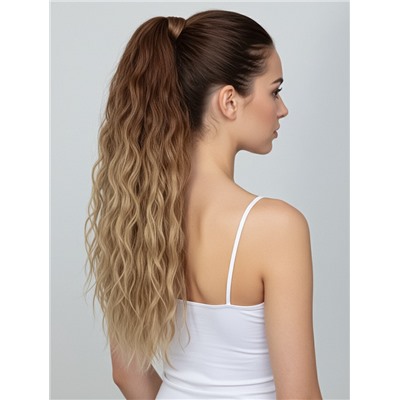 Хвост накладной, волнистый волос, на резинке, 60 см, 100 г, блонд, каштановый(#SHT12C/SHT85)