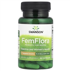 Swanson, FemFlora, пробиотик для женщин, 9,8 млрд КОЕ, 60 капсул