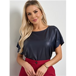 Блузка тёмно-синяя из искусственной кожи