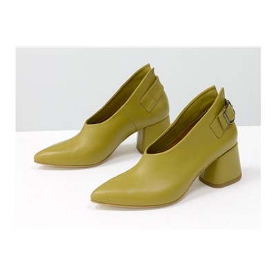 Дизайнерские туфли перчатки (glove shoes) с ремешком, на невысоком обтяжном каблуке, выполнены из натуральной итальянской кожи горчичного цвета, Новая Коллекция от Gino Figini, Т-2056-01