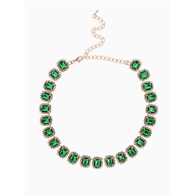Колье «Драгоценность» квадраты в стразах, цвет бело-зелёный в золоте, 32 см