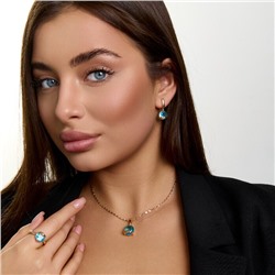 Комплект ювелирной бижутерии коллекция "Дубай" с камнем серьги, кулон и кольцо 19 р, покрытие позолота, вставка: фианиты, цвет: голубой, арт.414.549-19