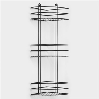 Полка для ванной угловая 3-ярусная, 20×20×66 см, чёрная