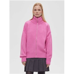 Свитер свободного кроя с разъемным замком, розовая фуксия