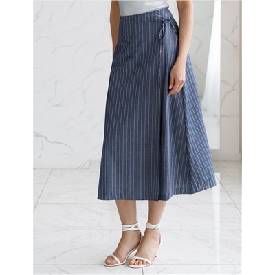 Юбка миди на запАх в полоску из легкого хлопкового поплина