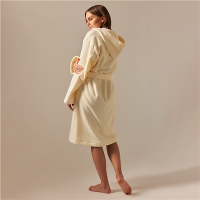 Халат махровый с капюшоном женский SL HOME: Basic «Айвори», хлопок 100%, молочный