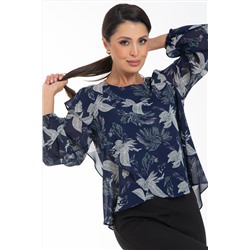 Блузка шифоновая тёмно-синего цвета с принтом