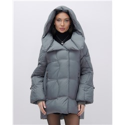 Куртка зимняя женская с большим капюшоном модная темно-серого цвета 7739TC