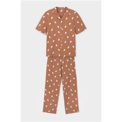 Пижама кофейный мусс, белый кролик Crockid