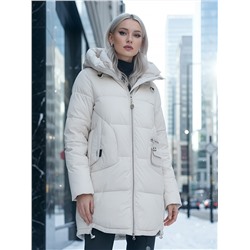 Куртка зимняя женская с капюшоном модная бежевого цвета 3193B