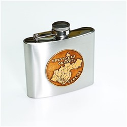 Фляжка Иркутская область Байкал (металл, береста) 5oz 9*9 см в/к