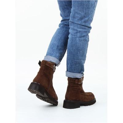 01-A51-5B BROWN Ботинки демисезонные женские (натуральная замша, байка)