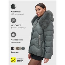 Куртка зимняя женская с мехом и капюшоном тренд темно-серого цвета 7759TC