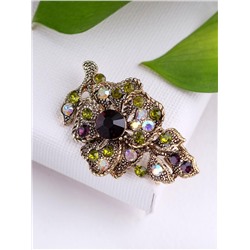 Брошь «Цветок» орхидея, цвет фиолетово-зелёный в чернёном золоте