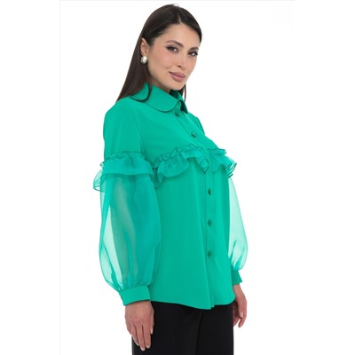 Блузка зелёная с рукавами из органзы