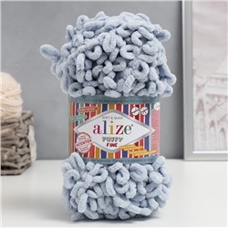 Плюшевая пряжа для вязания руками ALIZE, Puffy fine, 100% микрополиэстер, 14.5 м/100 г, (500 серый)