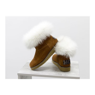 Женские ботиночки в стиле UGG из натуральной замши ярко-рыжего цвета и натурального шикарного меха песца, Зимняя коллекция от ТМ Джино Фиджини, Б-17113-10