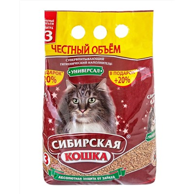 Наполнитель Сибирская Кошка УНИВЕРСАЛ 3л (впитывающий) (диатомит)