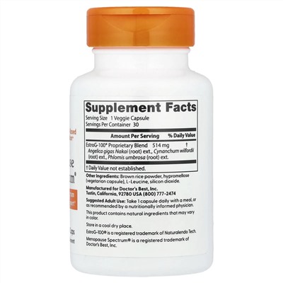 Doctor's Best, Спектр для помощи при менопаузе с EstroG-100, 30 вегетарианских капсул
