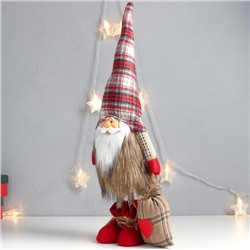 Интерьерная кукла текстильная «Дед Мороз с мешком подарков, в мохнатой шубе», 56×24×14 см